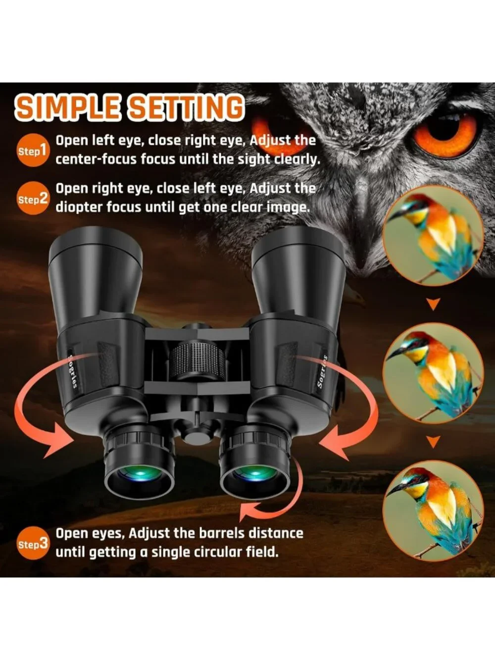 High Power 20x50 Binoculars for Adults - Low Light Night Vision, Waterproof